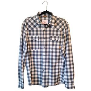 Western Rise Men's Grey & White Gingham Plaid Button Down Shirt Size M